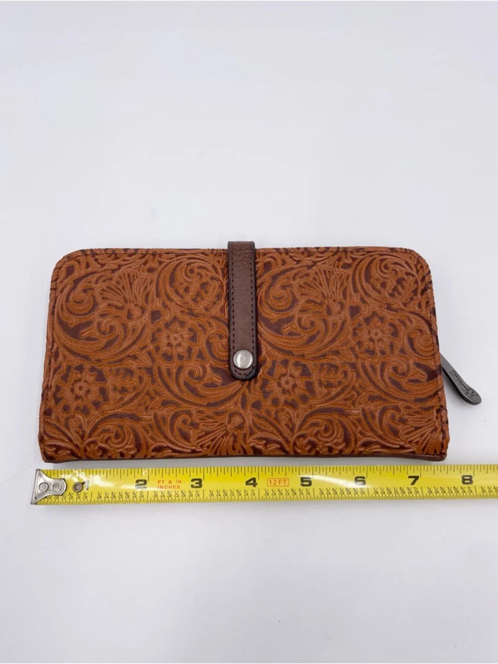 Justin Women's Floral Tooled Saddle Brown Wallet Slim Card Slots Western Cowgirl
